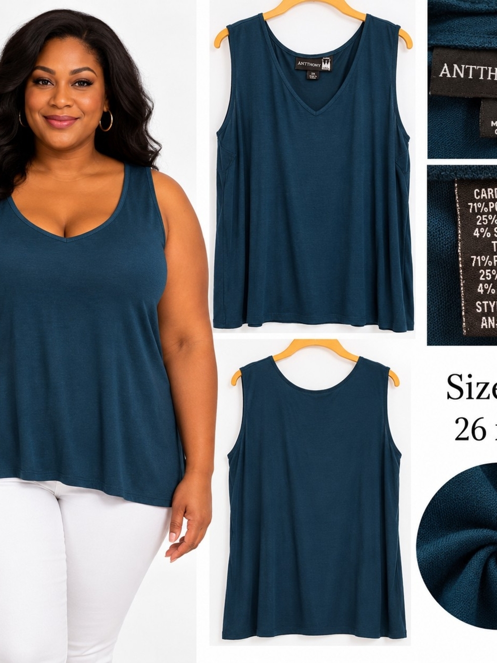 Antthony 3X Teal V-Neck Sleeveless Stretch Tank Top